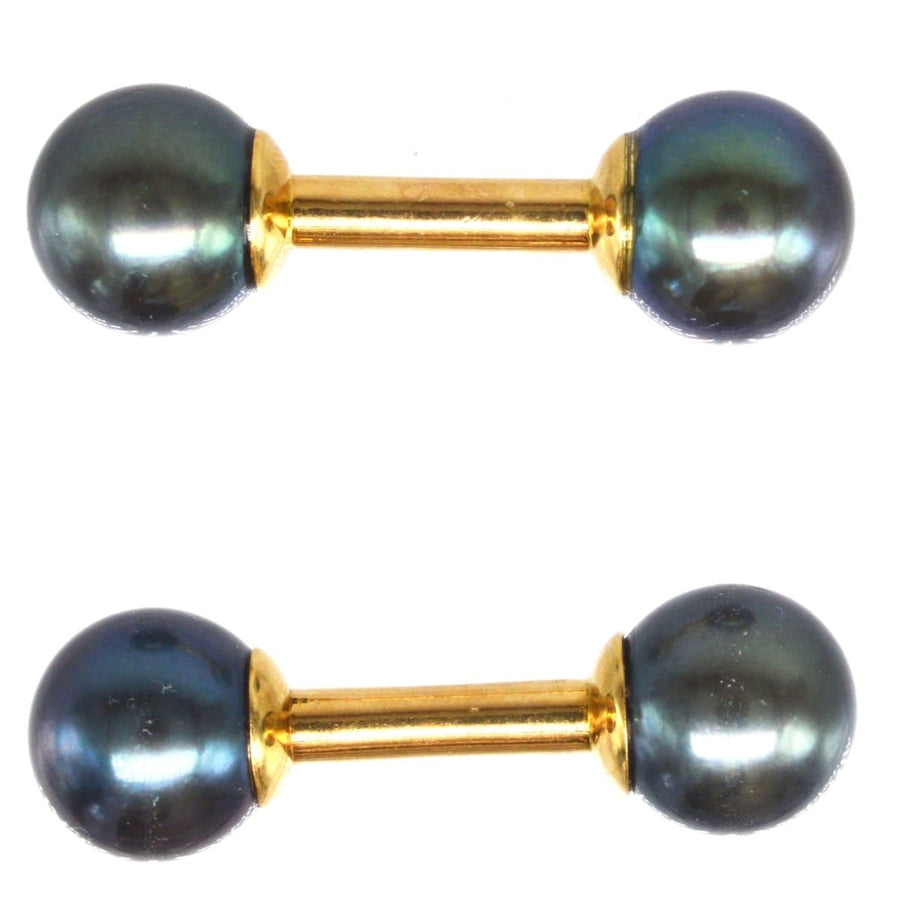 Art Deco 18ct Gold Tahitian Cultured Pearl Double Ended Cufflinks | Parkin and Gerrish | Antique & Vintage Jewellery