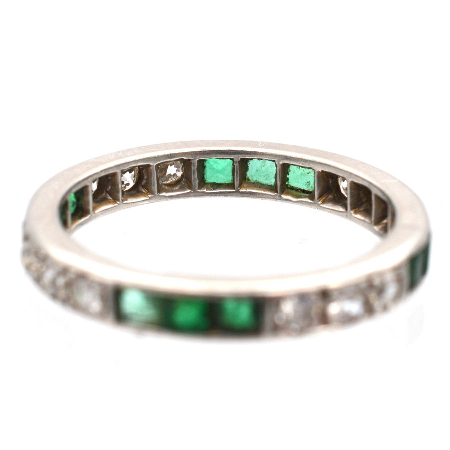 Art Deco 18ct White Gold Emerald and Diamond Eternity Ring | Parkin and Gerrish | Antique & Vintage Jewellery