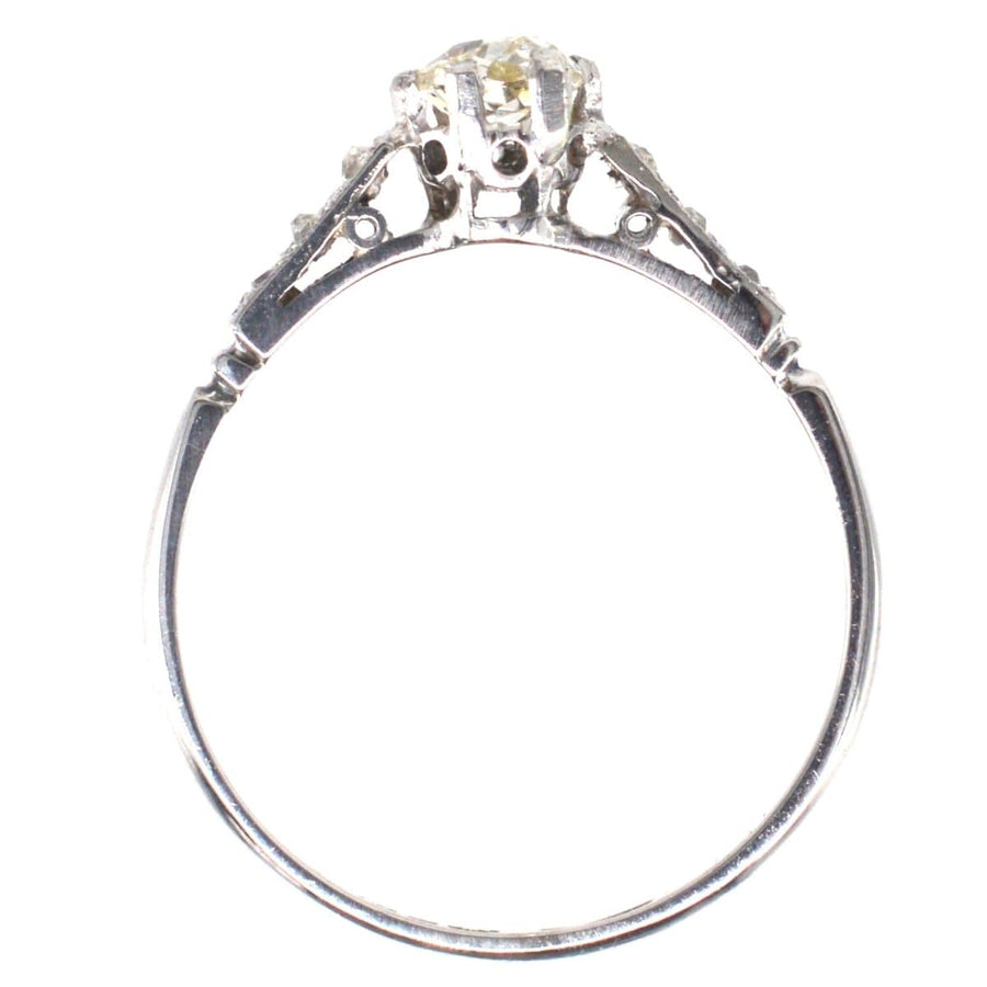 Art Deco 18ct White Gold & Platinum Old Mine Cut Diamond Solitaire Ring | Parkin and Gerrish | Antique & Vintage Jewellery