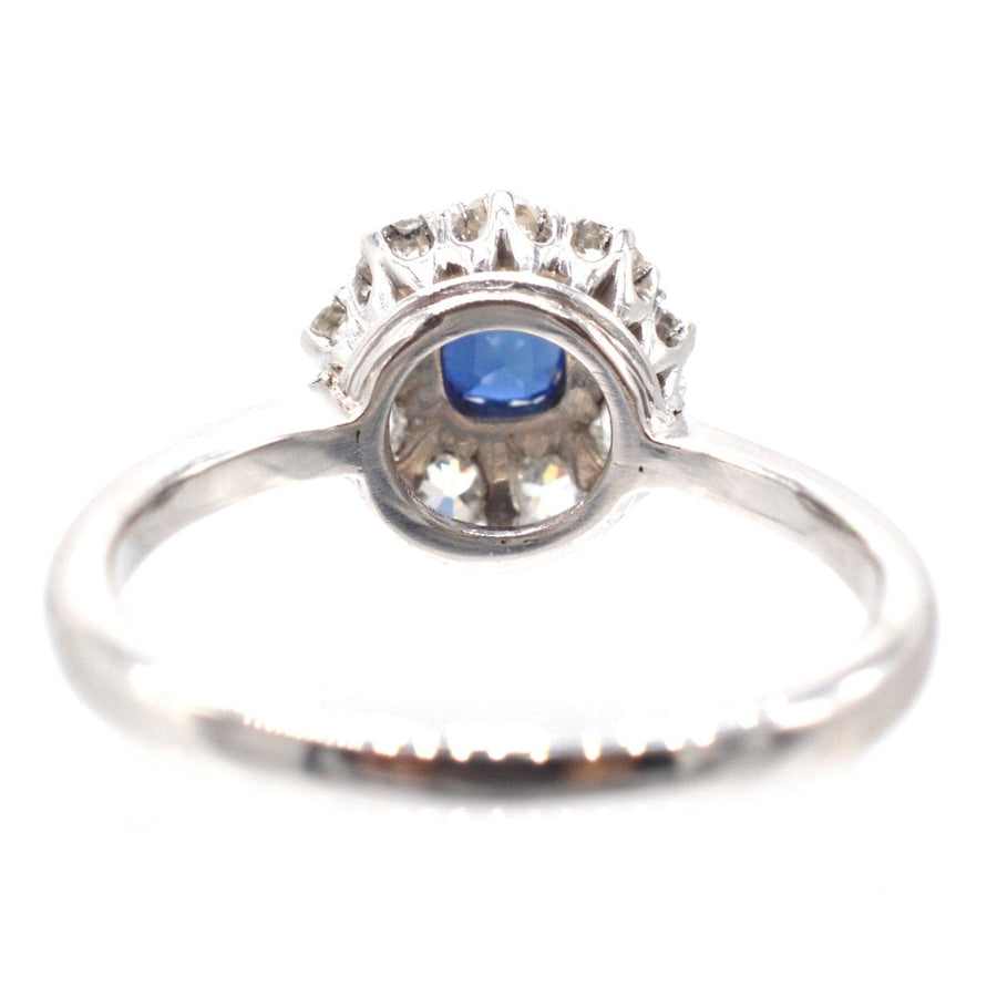 Art Deco 18ct White Gold Sapphire and Diamond Cluster Ring | Parkin and Gerrish | Antique & Vintage Jewellery