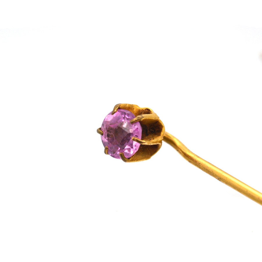 Art Deco 9ct Gold, 1 Carat Pink Sapphire Tie Pin | Parkin and Gerrish | Antique & Vintage Jewellery