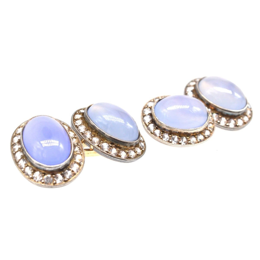 Art Deco 9ct Gold Blue Chalcedony and White Paste Dress Set | Parkin and Gerrish | Antique & Vintage Jewellery
