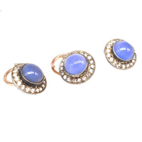 Art Deco 9ct Gold Blue Chalcedony and White Paste Dress Set | Parkin and Gerrish (UK)