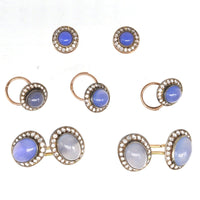 Art Deco 9ct Gold Blue Chalcedony and White Paste Dress Set | Parkin and Gerrish (UK)
