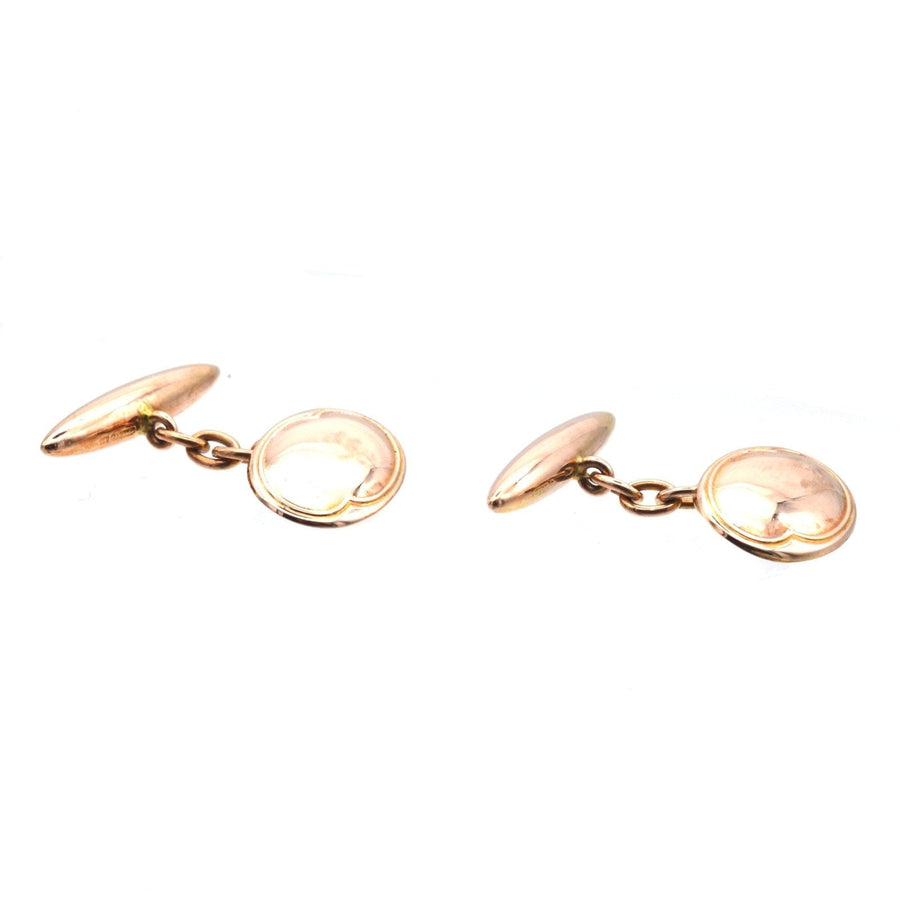 Art Deco 9ct Gold Plain Oval Cufflinks | Parkin and Gerrish | Antique & Vintage Jewellery