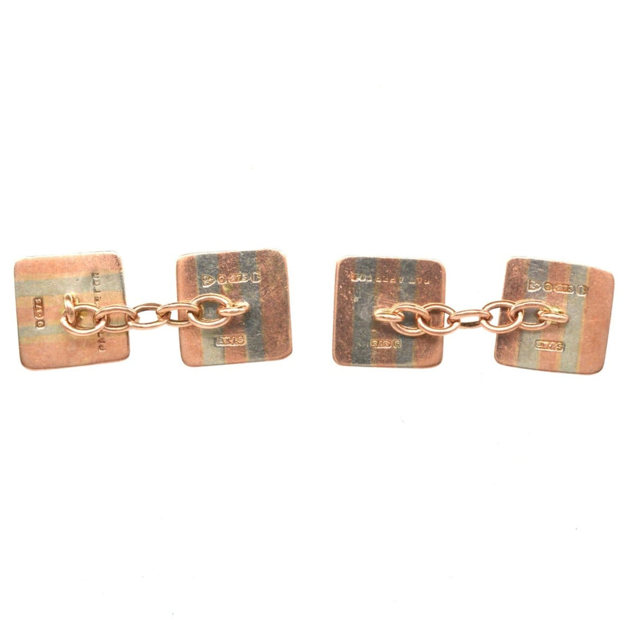 Art Deco 9ct Two-Colour Gold & Engine Turned Cufflinks | Parkin and Gerrish | Antique & Vintage Jewellery