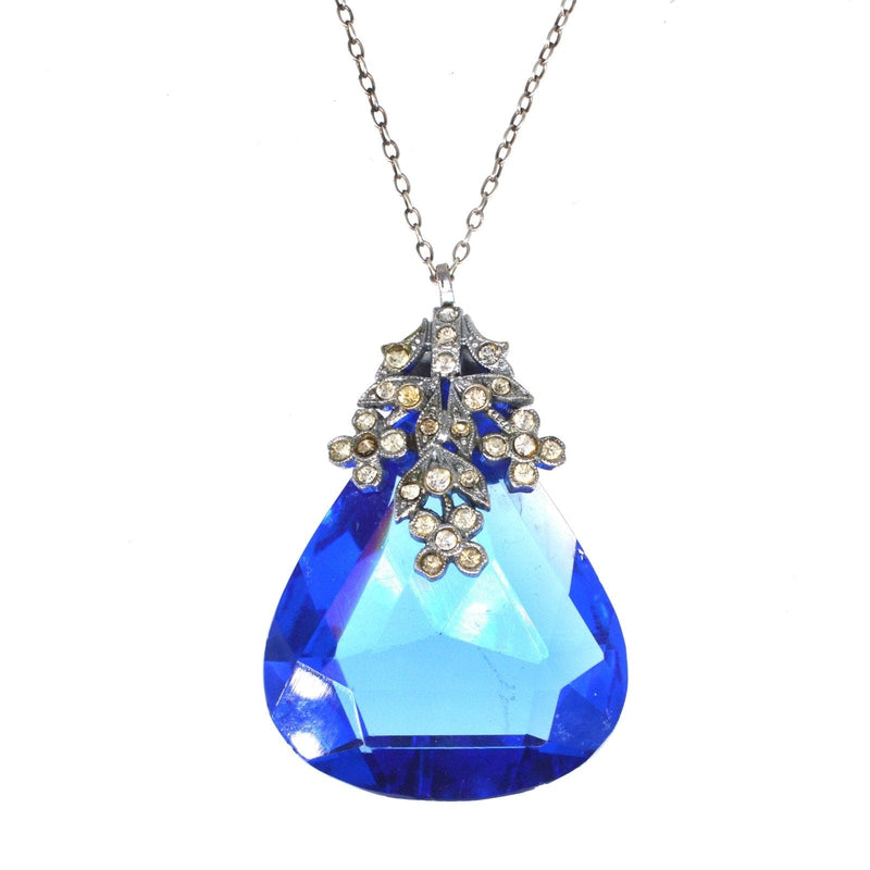 Pendentif Art Déco en pâte de chrome bleu et blanc sur chaîne en argent