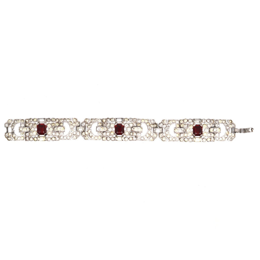 Art Deco Chrome White & Red Paste Bracelet | Parkin and Gerrish | Antique & Vintage Jewellery