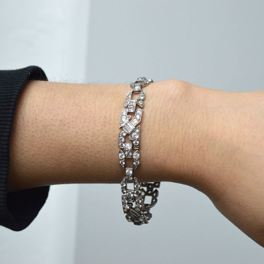 Art Deco Style Sapphire & Diamond 18k White Gold Bracelet - 66mint Fine  Estate Jewelry