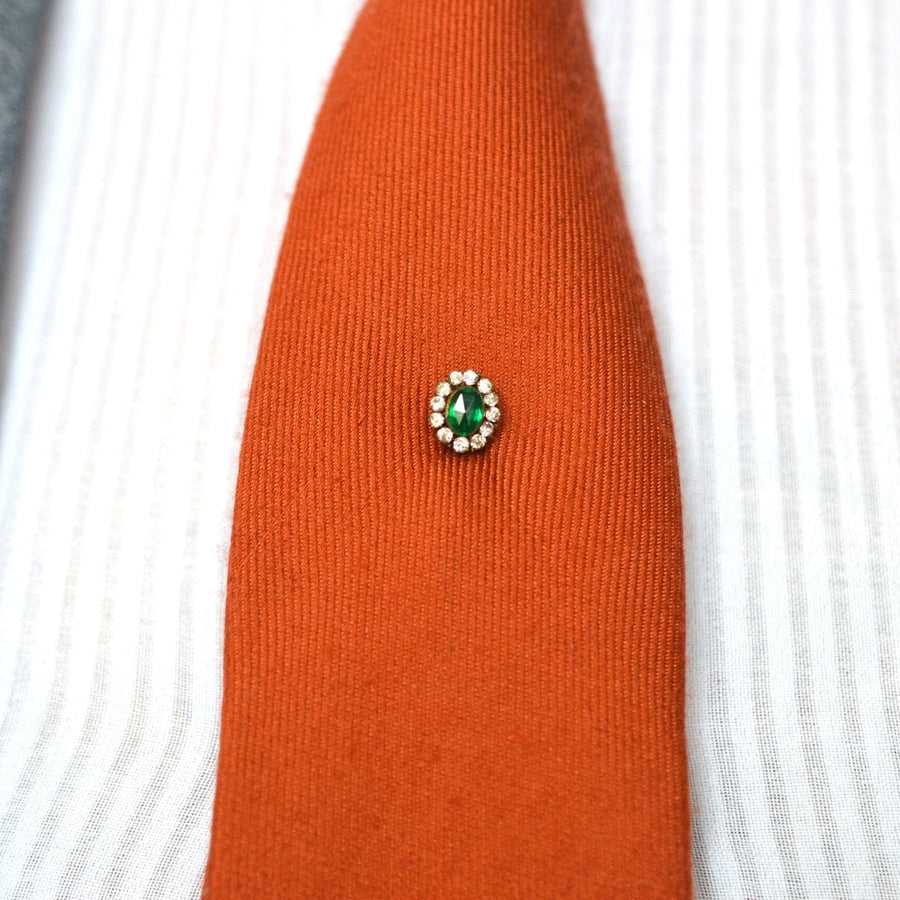 Art Deco Green "Emerald" and White Paste Tie Pin | Parkin and Gerrish | Antique & Vintage Jewellery