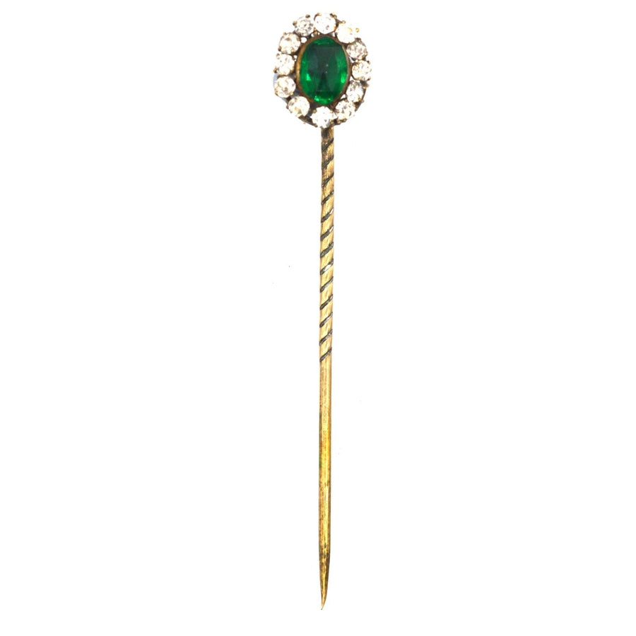 Art Deco Green "Emerald" and White Paste Tie Pin | Parkin and Gerrish | Antique & Vintage Jewellery