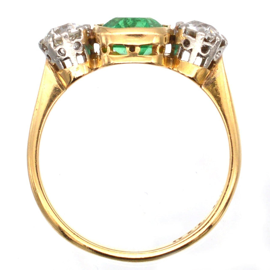 Art Deco Platinum & 18ct Gold Emerald & Diamond Three Stone Ring | Parkin and Gerrish | Antique & Vintage Jewellery