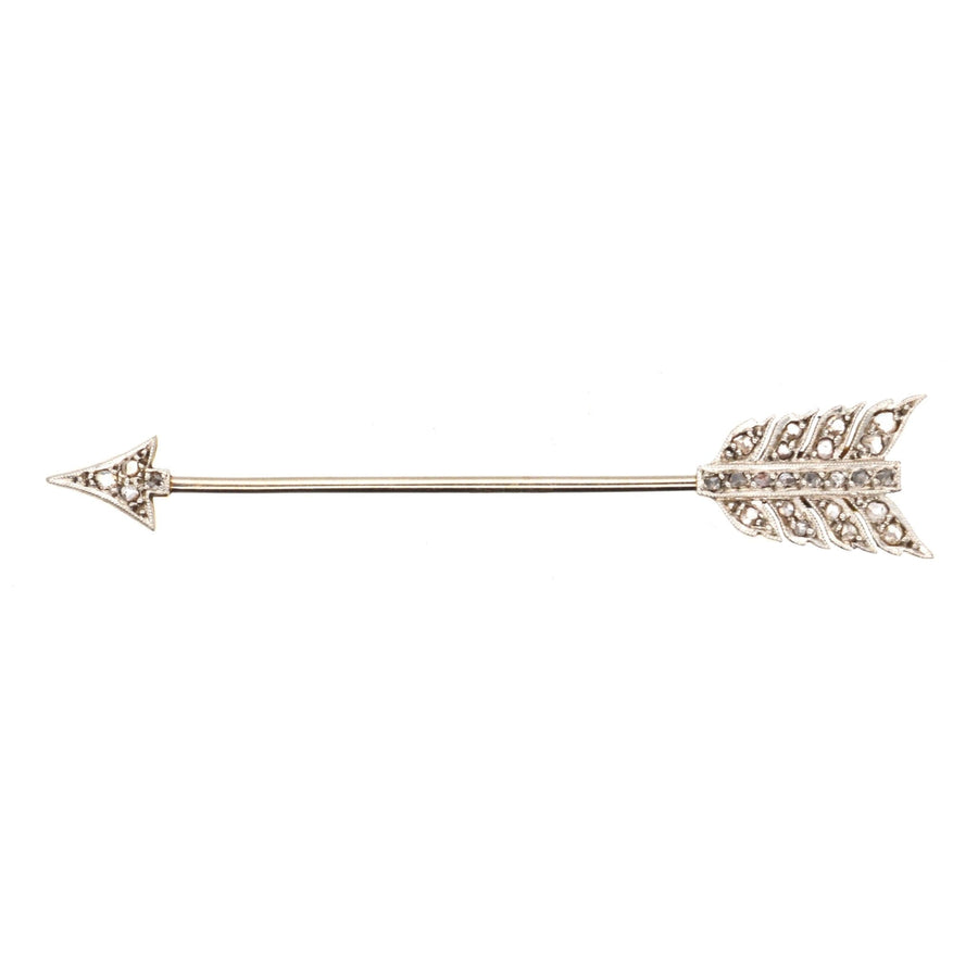 Art Deco Platinum & 18ct Gold, Rose Cut Diamond Arrow Jabot Pin Brooch | Parkin and Gerrish | Antique & Vintage Jewellery