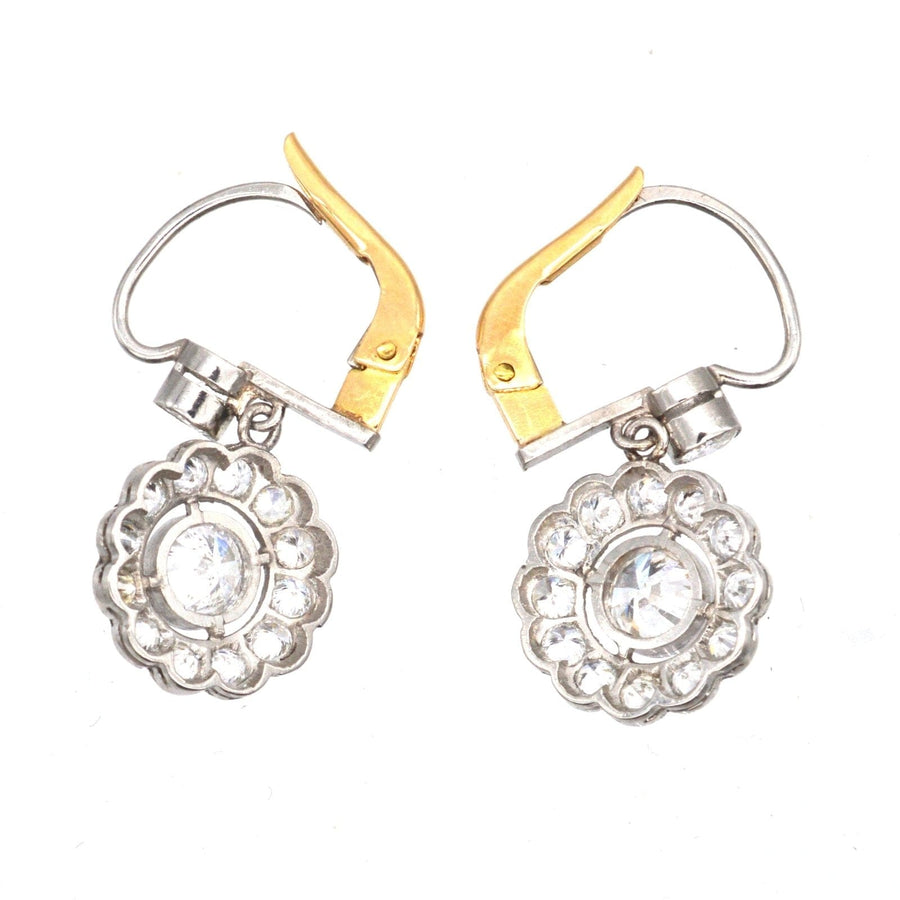 Art Deco Platinum and 18ct Gold, Diamond Cluster Drop Earrings | Parkin and Gerrish | Antique & Vintage Jewellery