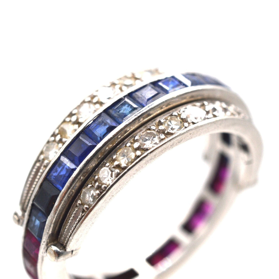 Art Deco Platinum Diamond, Sapphire and Ruby Flip-over (Night and Day) Ring | Parkin and Gerrish | Antique & Vintage Jewellery