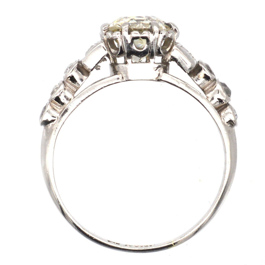 Art Deco Platinum, Large Diamond Solitaire Ring with Diamond Shoulders | Parkin and Gerrish | Antique & Vintage Jewellery
