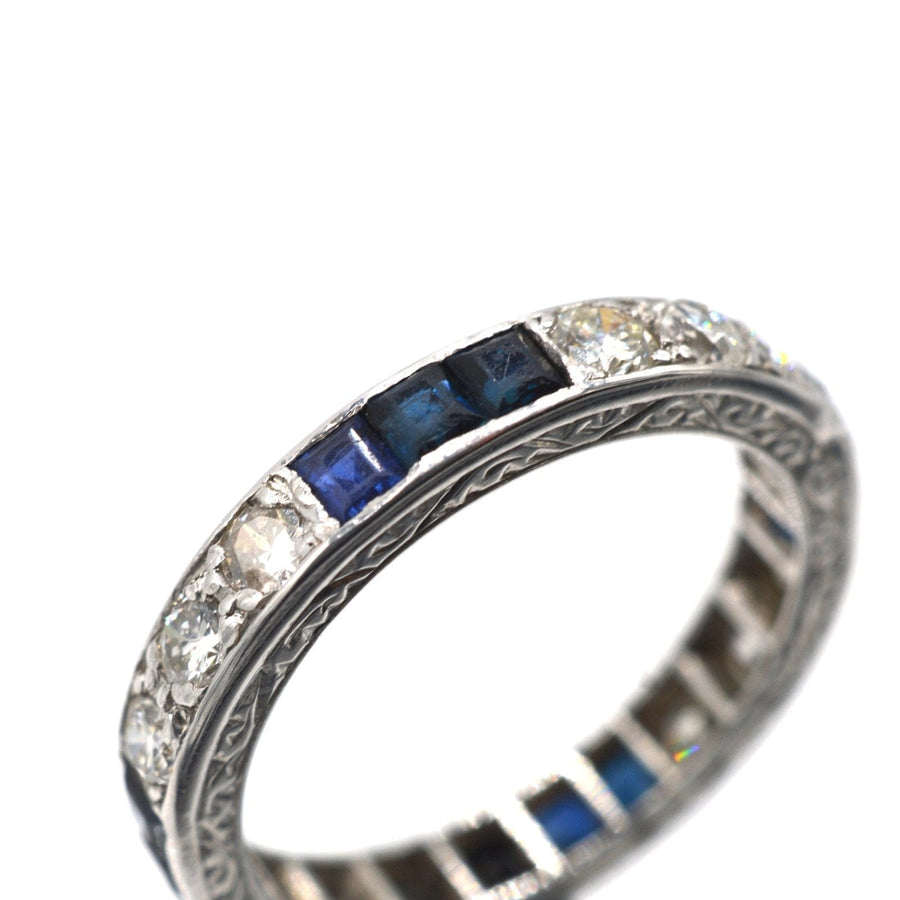 Art Deco Platinum Sapphire and Diamond Eternity Ring | Parkin and Gerrish | Antique & Vintage Jewellery