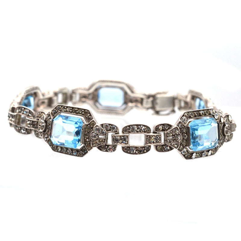 Bracelet Art Déco en argent et pâte bleue et blanche