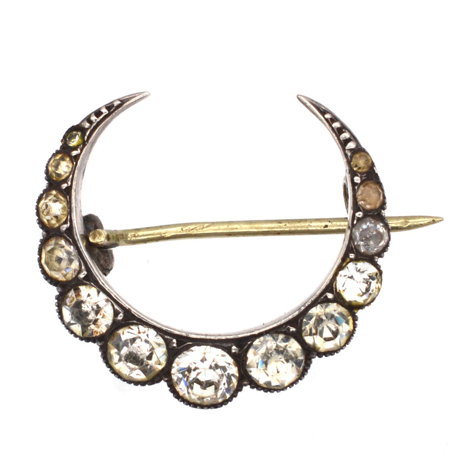 Art Deco Silver Crescent Moon Paste Brooch | Parkin and Gerrish | Antique & Vintage Jewellery