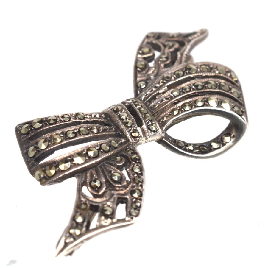 Art Deco Silver & Marcasite Bow Brooch | Parkin and Gerrish | Antique & Vintage Jewellery
