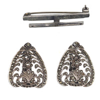 Art Deco Silver & Marcasite Double Clip Brooch | Parkin and Gerrish (UK)