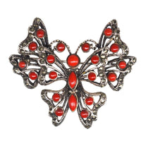 Art Deco Silver Marcasite & Synthetic Red Coral Butterfly Brooch / Pendant | Parkin and Gerrish (UK)