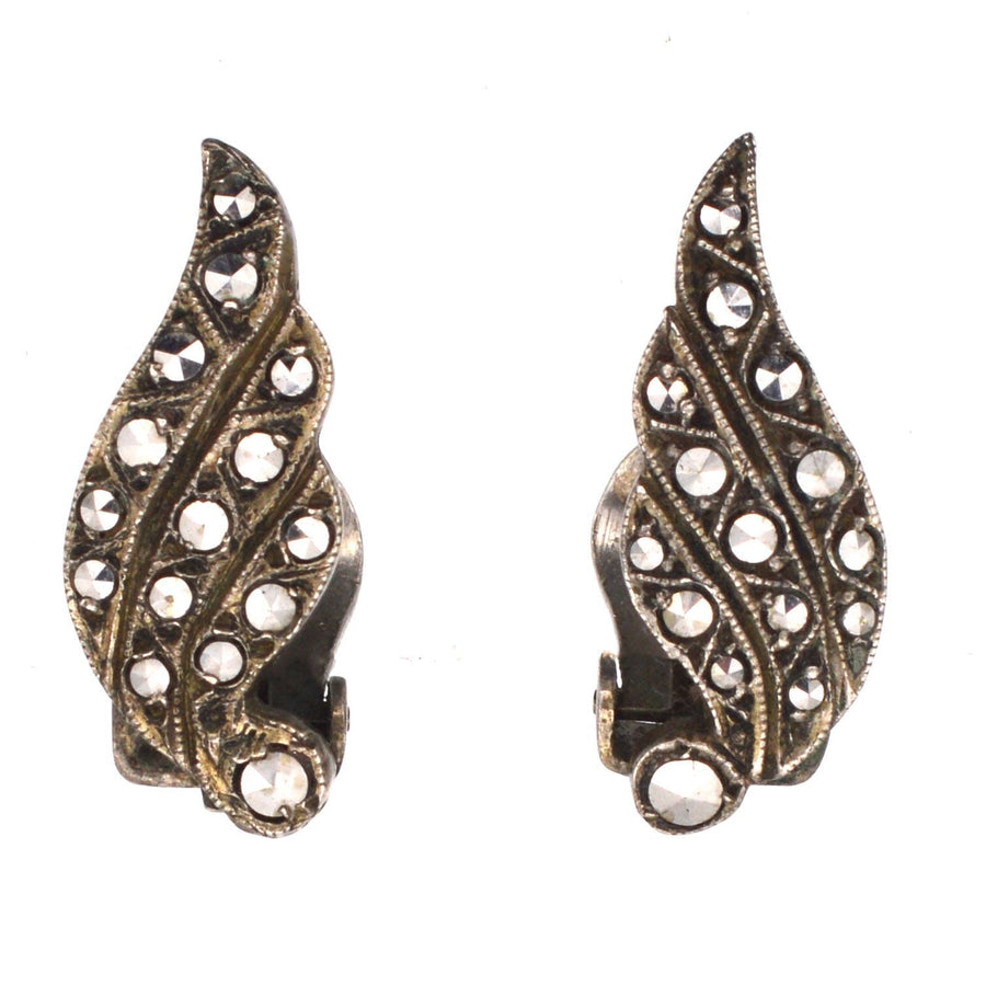 Art Deco Silver Marcasite Winged Clip On Earrings | Parkin and Gerrish | Antique & Vintage Jewellery
