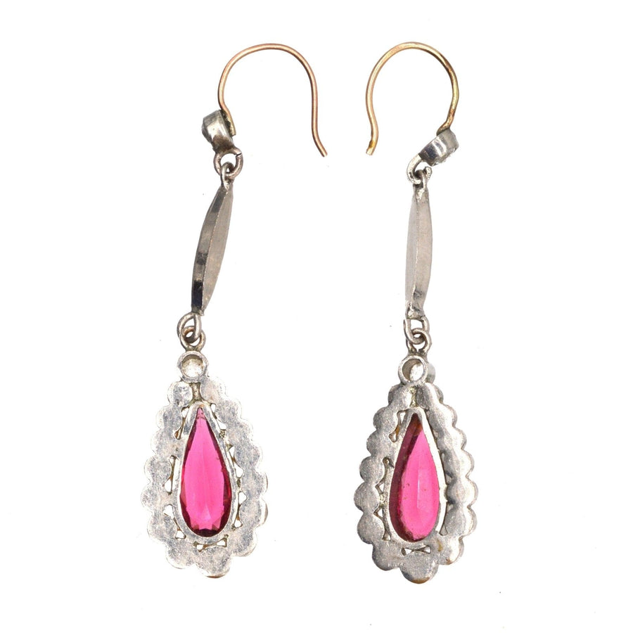 Art Deco Silver-Tone Red "Ruby" Paste Pear Shaped Cluster Drop Earrings | Parkin and Gerrish | Antique & Vintage Jewellery