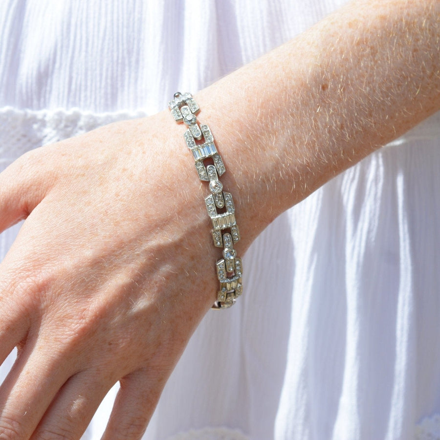 Art Deco Silver-Tone White "Diamond" Paste Costume Bracelet | Parkin and Gerrish | Antique & Vintage Jewellery