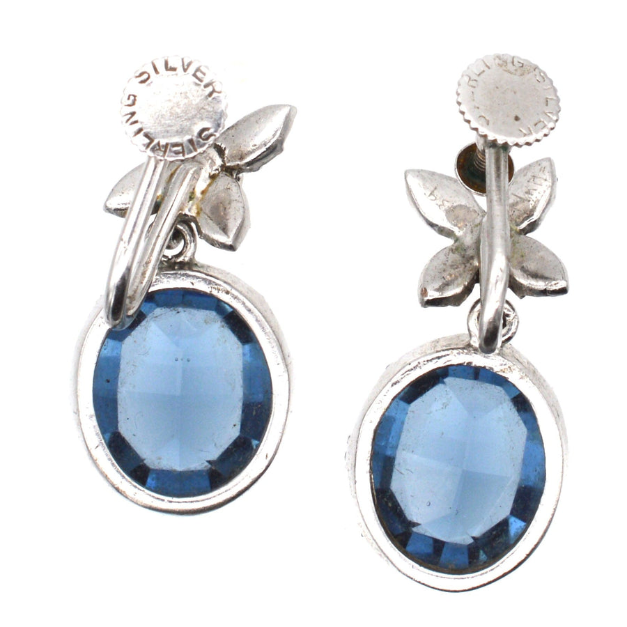 Art Deco Silver, White and Blue Paste Earrings | Parkin and Gerrish | Antique & Vintage Jewellery