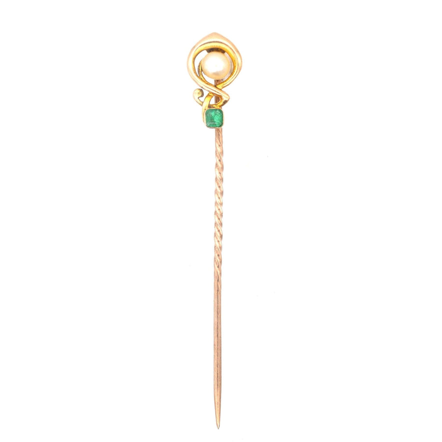 Art Nouveau 15ct Gold, Emerald & Pearl Tie Pin | Parkin and Gerrish | Antique & Vintage Jewellery