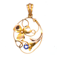 Art Nouveau 9ct Gold Floral Pendant with a Sapphire | Parkin and Gerrish (UK)