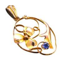 Art Nouveau 9ct Gold Floral Pendant with a Sapphire | Parkin and Gerrish (UK)