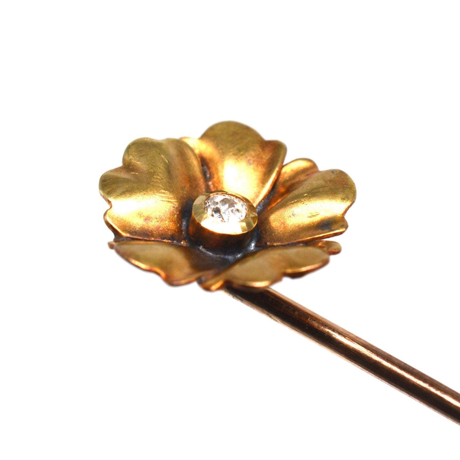 Art Nouveau 9ct Gold Flower and Diamond Tie Pin | Parkin and Gerrish | Antique & Vintage Jewellery