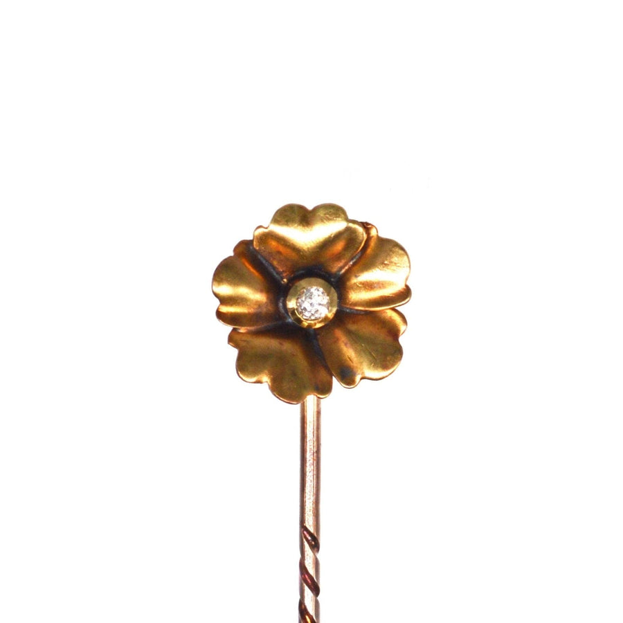 Art Nouveau 9ct Gold Flower and Diamond Tie Pin | Parkin and Gerrish | Antique & Vintage Jewellery