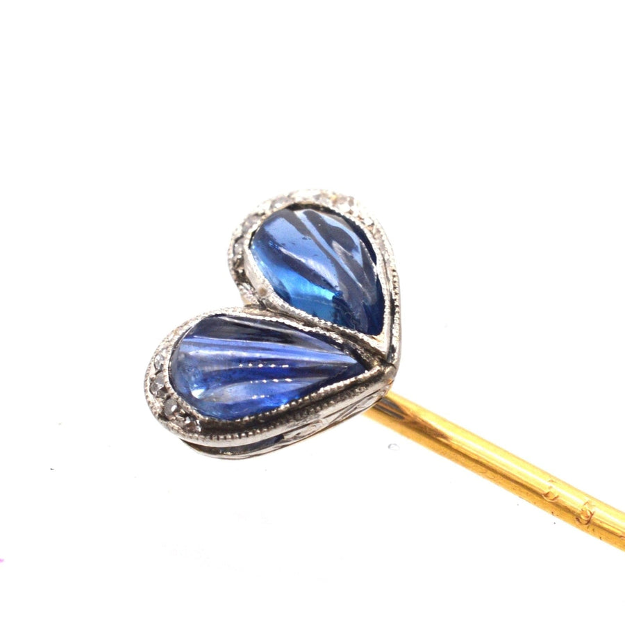 Belle Époque Carved Cabochon Sapphire and Diamond Heart Tie Pin | Parkin and Gerrish | Antique & Vintage Jewellery