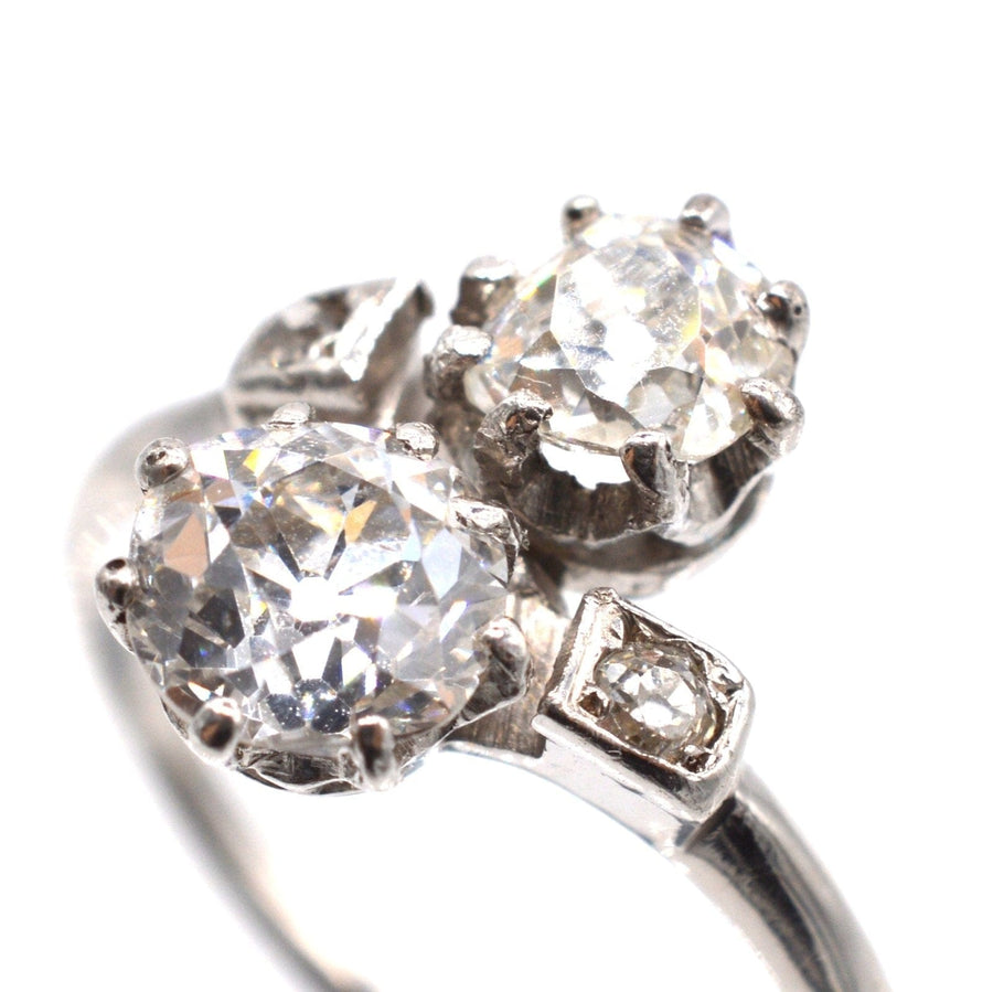 Belle Époque Platinum and Diamond 'Toi et Moi' Crossover Ring | Parkin and Gerrish | Antique & Vintage Jewellery