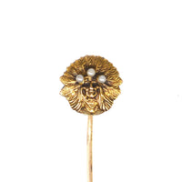 Early 20th Century 15ct Gold Native Indian Chief with Pearls Tie Pin | Parkin and Gerrish (UK)