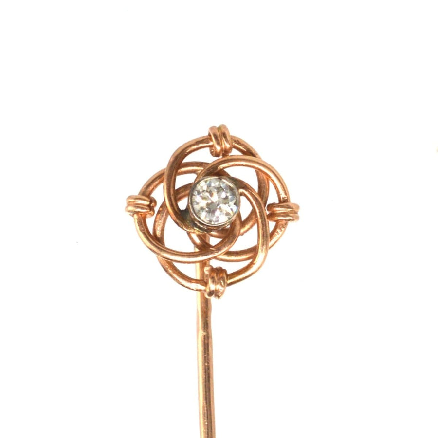 Early 20th Century Austro-Hungarian 14ct Gold and Diamond Knot Tie Pin | Parkin and Gerrish | Antique & Vintage Jewellery