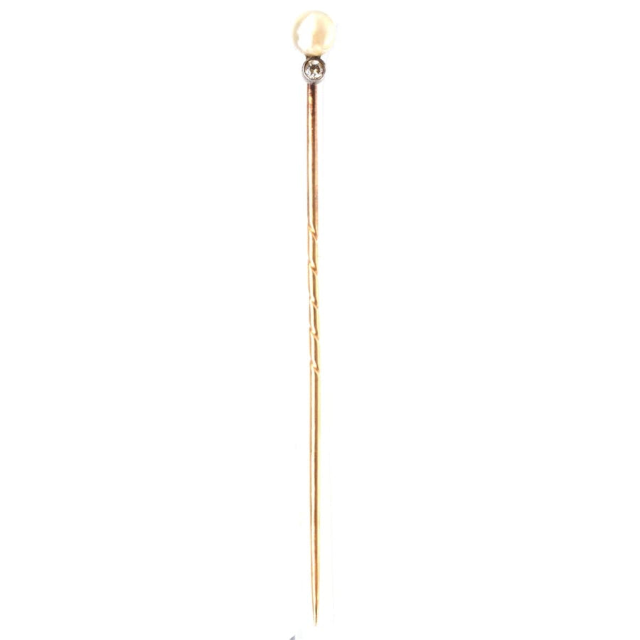 Edwardian 14ct Gold Pearl and Diamond Tie Pin | Parkin and Gerrish | Antique & Vintage Jewellery