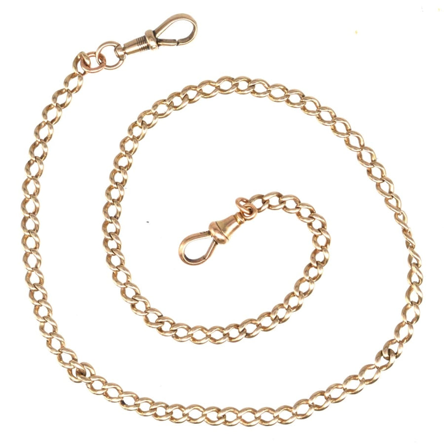 Edwardian 15ct Gold Albert Chain Necklace with Dog Clips | Parkin and Gerrish | Antique & Vintage Jewellery