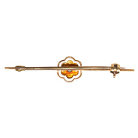 Edwardian 15ct Gold and Platinum Bar Brooch with Sapphire and Pearl Cluster Flower | Parkin and Gerrish (UK)