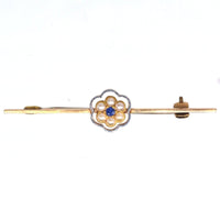 Edwardian 15ct Gold and Platinum Bar Brooch with Sapphire and Pearl Cluster Flower | Parkin and Gerrish (UK)