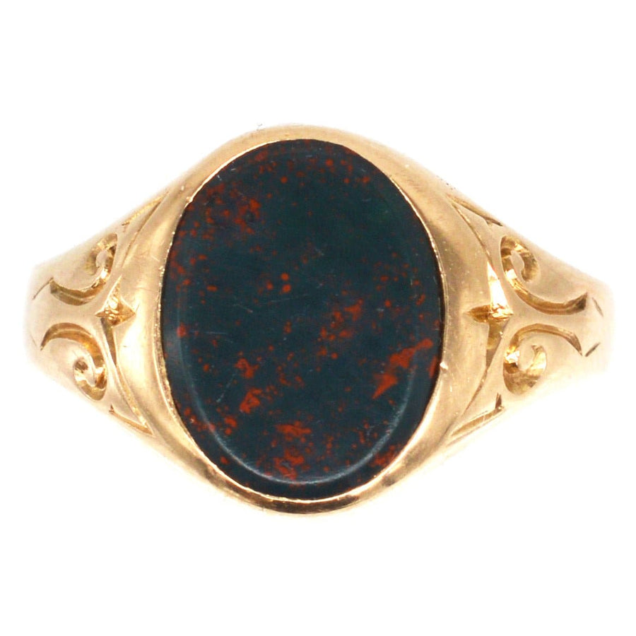 Edwardian 15ct Gold Bloodstone Signet Ring | Parkin and Gerrish | Antique & Vintage Jewellery
