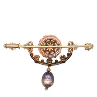 Edwardian 15ct Gold, Diamond, Black and White Pearl Bar Brooch | Parkin and Gerrish (UK)
