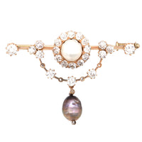 Edwardian 15ct Gold, Diamond, Black and White Pearl Bar Brooch | Parkin and Gerrish (UK)