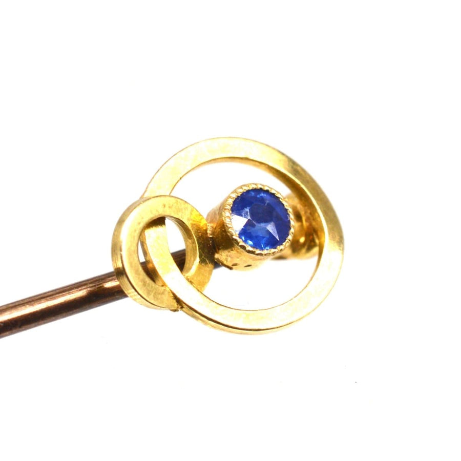 Edwardian 15ct Gold Double Circle Tie Pin set with a Sapphire | Parkin and Gerrish | Antique & Vintage Jewellery