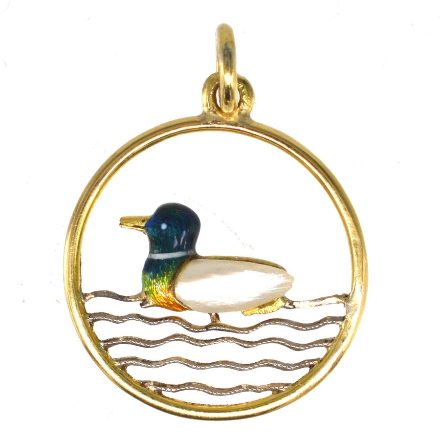 Edwardian 15ct Gold Duck Pendant with Baroque Pearl and Enamel | Parkin and Gerrish | Antique & Vintage Jewellery