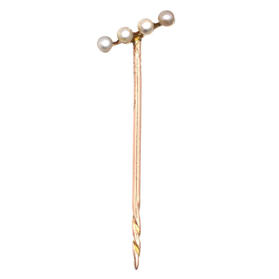 Edwardian 15ct Gold Four Natural Pearl Tie Pin | Parkin and Gerrish | Antique & Vintage Jewellery