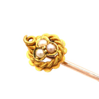 Edwardian 15ct Gold Lucky Three Leaf Clover (Shamrock) Pearl Tie Pin | Parkin and Gerrish (UK)
